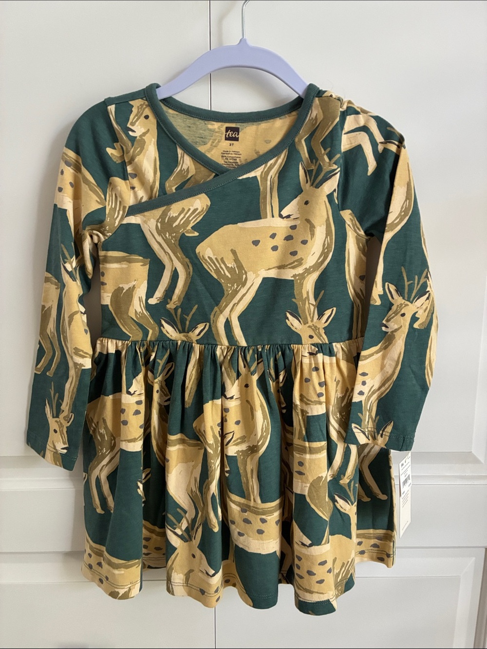 Tea Collection Winter Deer Print Cotton Dress Size 3T New